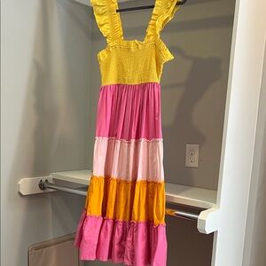 crown & ivy Vibrant Yellow and Pink Tiered Dress